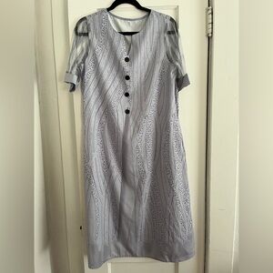 Chic Gray/blue Midi Dress with Button Accents